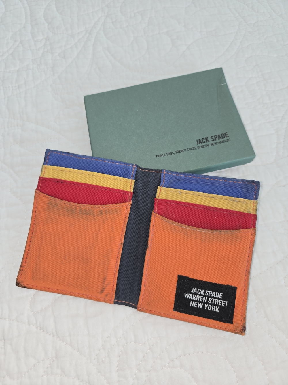 Jack Spade New York WALLET Pre-Owned Navy Blue Colorful Interior BOX Bi-Fold
